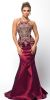 Embellished Bodice Round Neck Fit-n-Flare Long Prom Dress in Burgundy
